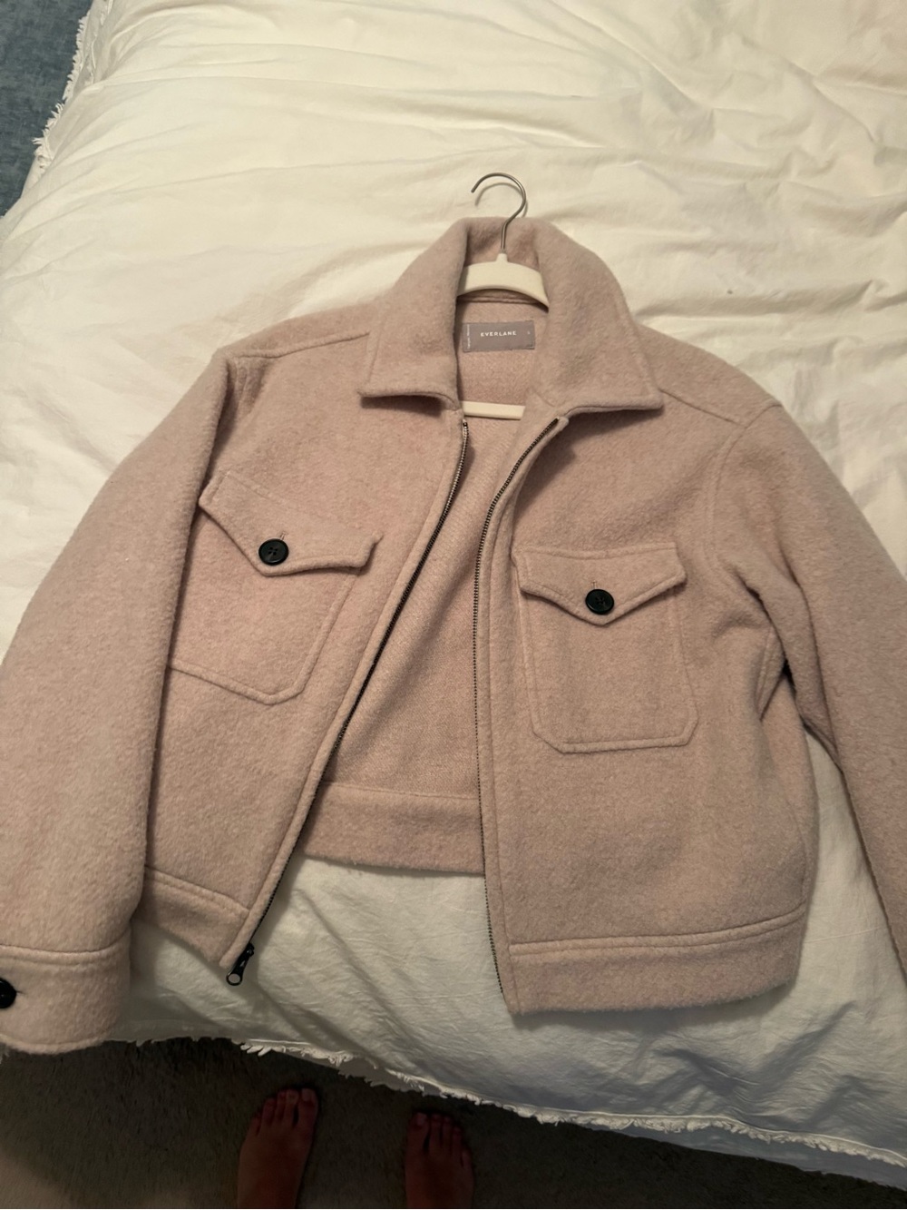 Everlane Blush crop wool Jacket with Button-Flap Pockets